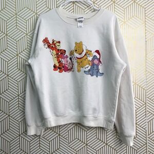 Disney Womens Winnie the Pooh Sweatshirt Sz L White Front Graphic *flaws*